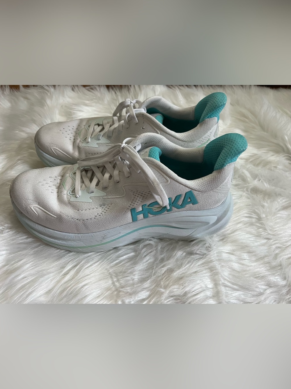 Hoka Women's White and Teal Running Sneakers